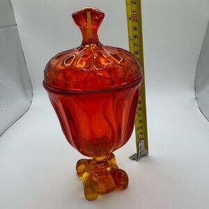 Vintage Viking MCM Epic 6 Petals Amberina Candy Dish Beautiful Orange Colors